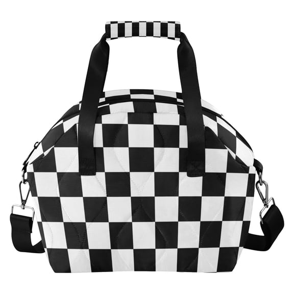 Black-white Plaid Insulated Lunch Bag Reusable Quilted Lunch Box Waterproof Leakproof Lunch Container