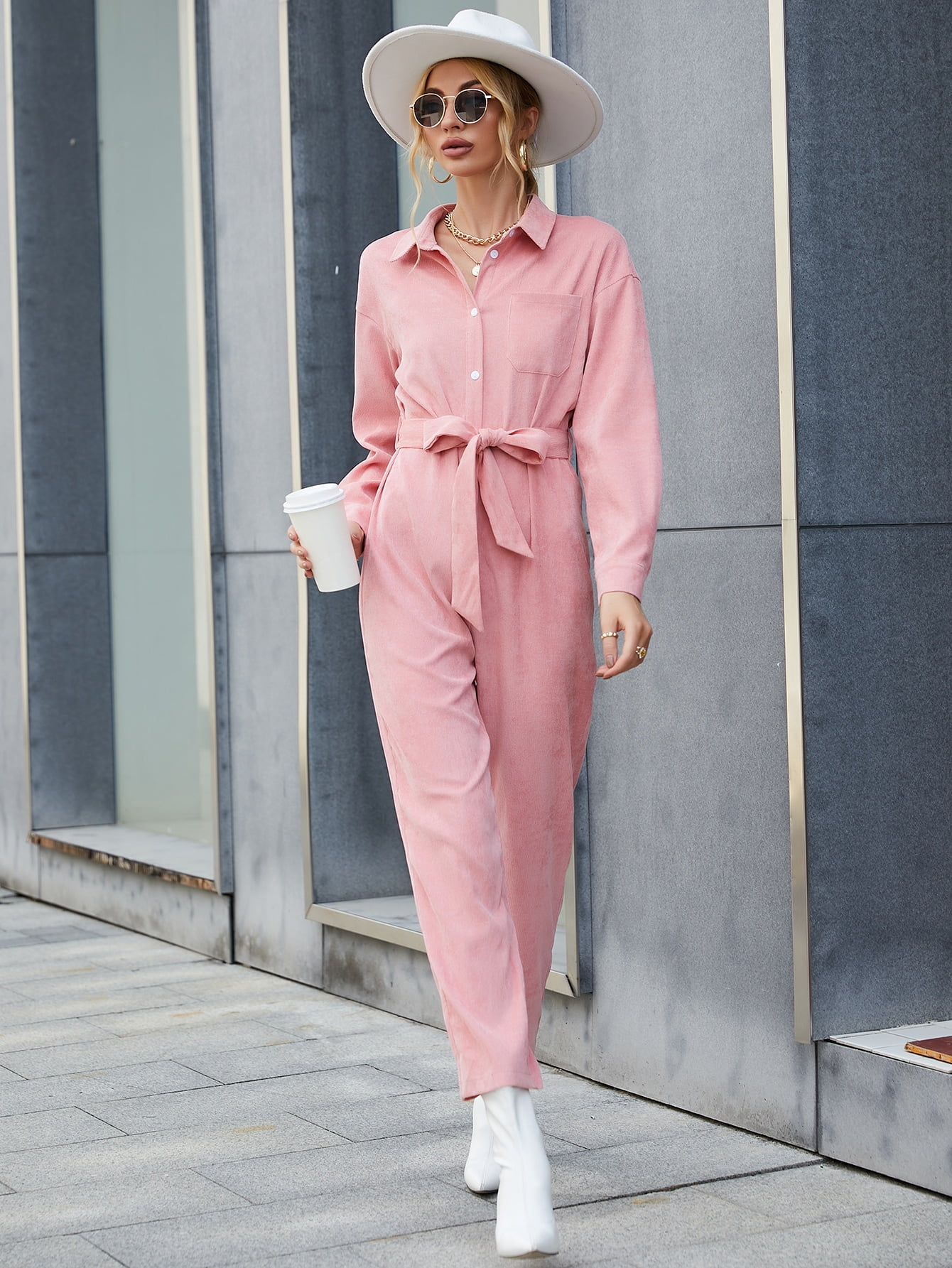 Pink Women's Drop Shoulder Patched 