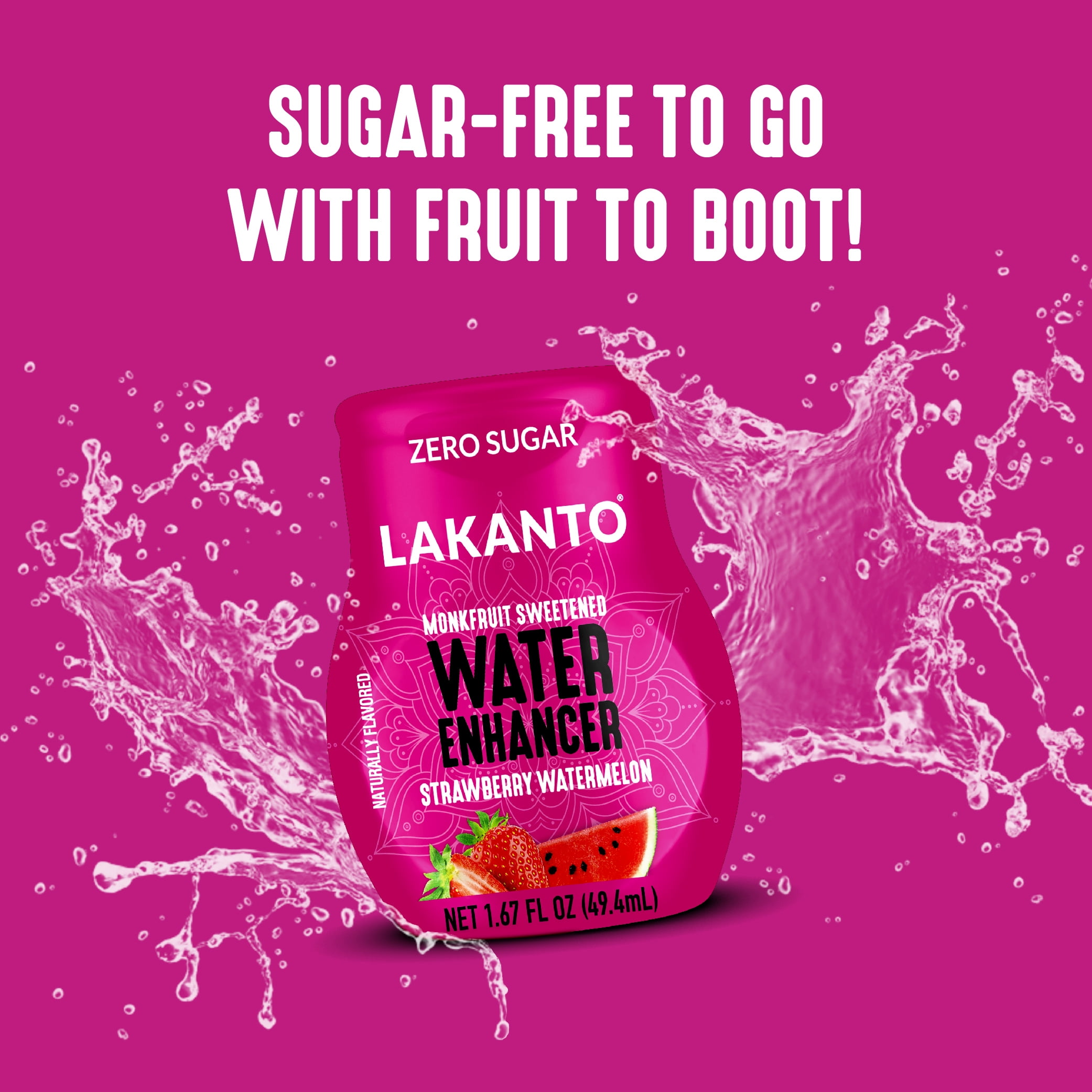 Lakanto Sugar Free Water Enhancer - Sweetened with Monk Fruit Sweetener and Erythritol, On the Go Liquid Hydration, Zero Sugar, Naturally Flavored - Strawberry Watermelon (1.67 fl oz - Pack of 6)