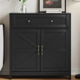 thumbnail image 2 of WARMMUSE Kitchen Sideboard Buffet Cabinet, 32'' H  Modern Farmhouse Storage Cabinet with Barn Doors, Drawer, and Adjustable Shelf, Black, 2 of 10