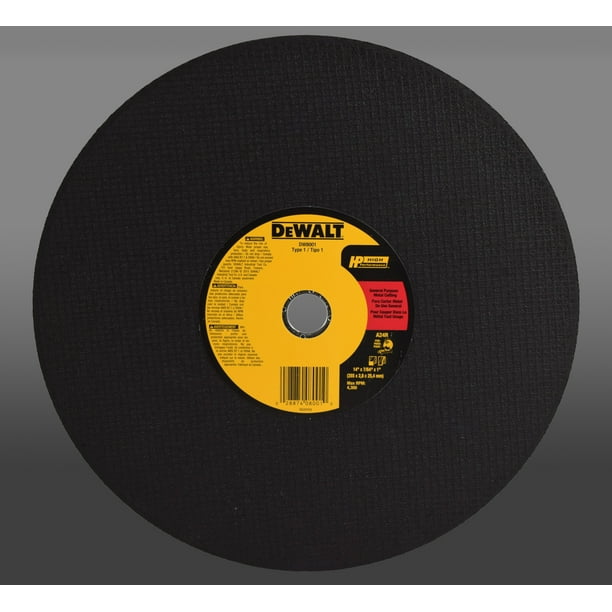 DeWALT DW8001 HP 14" Type 1 Chop Saw CutOff Wheel (7/64" Thickness, 1" Arbor, Aluminum Oxide