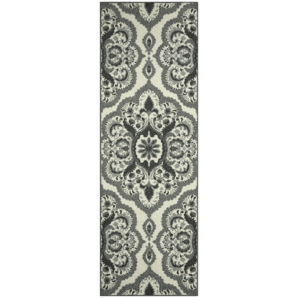 Mainstays Machine Washable Roxanne Runner Rug, Gray, 2' x 6' Walmart