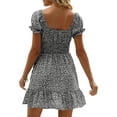 thumbnail image 5 of Square Neck Womens Boho Floral Smocked Short Sleeve Ruffle Beach Summer Mini Dress, 5 of 6