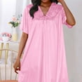 thumbnail image 4 of Simua Silky Nightgown for Women, V Neck Solid Color Short Sleeve Knee Length Soft Sleepshirts Dress, 4 of 4