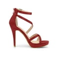 thumbnail image 3 of BLISSFUL STEP Women's Shoes Strappy Stiletto Heels Platform Ankle Strap Open Toe Faux Suede Sandals Red 9, 3 of 7