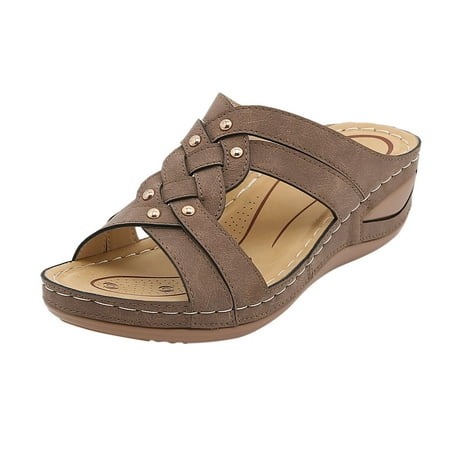 

KaLI_store Closed Toe Sandals Women Womens Sandals Flip Flops for Women with Arch Support Cushion Summer Casual sandal Shoes Brown