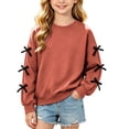 thumbnail image 2 of fnnxnal Girls Crewneck Pullover Sweatshirt with Bow Detail - Oversized, Orange,Size 5-6T, 2 of 8