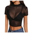 thumbnail image 1 of Blusa sexy informal de manga corta transparente con malla pura para mujer, 1 of 8
