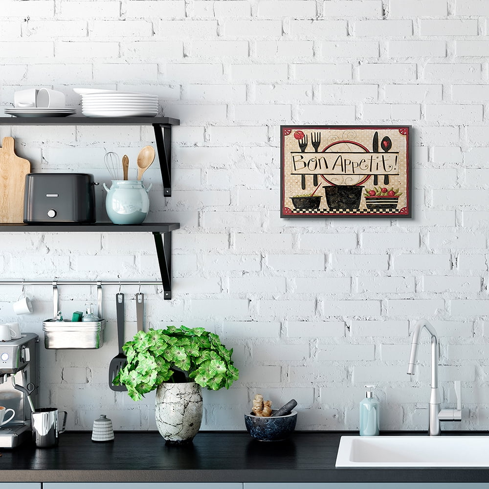 Stupell Industries Bon Appetit Phrase Vintage Kitchen Cooking Charm Black Framed by Dan DiPaolo