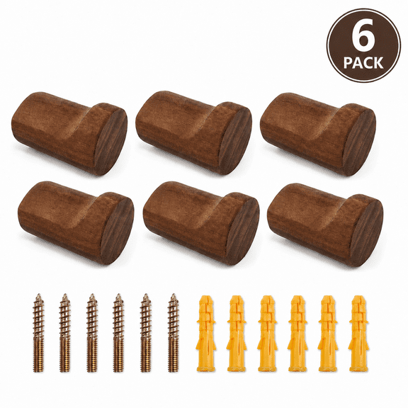 Wood Wall Hooks Natural Wooden Coat Hooks Wall Mounted Rustic Hat Hooks Heavy Duty Entryway Wall Hangers Black 6 Pack