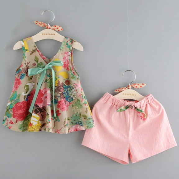 Toddler Kids Little Girls Summer Outfit Set Flower Vest Tops Shorts Clothes