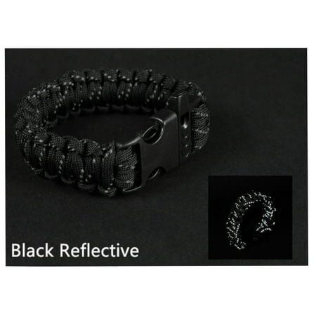 Paracord Bracelet 9-Cord Black Reflective and Glow in the Dark Quality EDC Survival,
