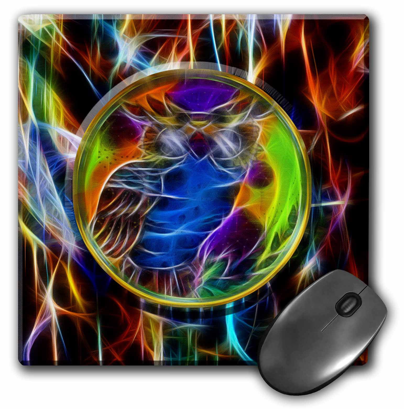 3dRose Wise old owl neon abstract art, Mouse Pad, 8 by 8 inches ...