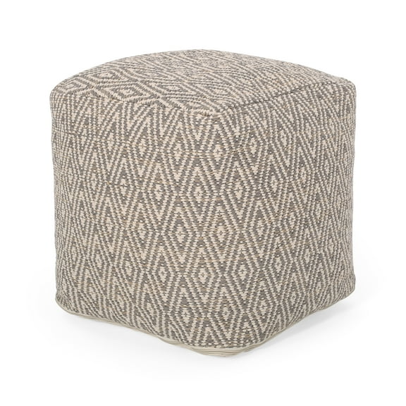 GDF Studio Sovereign Hand-Crafted Cotton Cube Pouf, Beige and Yellow