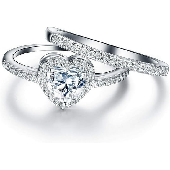 Divine Creation 14K White Gold Plated 2 Ct Heart Cut Diamond Wedding Engagement Bridal Ring Set For Women's 925 Sterling Silver -6