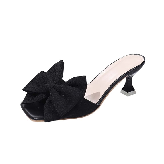 DeHolifer Women's Sandals Satin Kitten Heel Bow Open Toe Low Heel Mules Summer Slip-On Backless Party Wedding Prom Dress Shoes