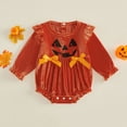 thumbnail image 5 of Weebloom Halloween Baby Boys Girls Pajamas Corduroy Pumpkin Print Long Sleeve Bodysuit With Ribbon Bow Snap Closure Soft One Piece Pjs Loungewear Sleepers Romper Onesie Red 6-12 Months, 5 of 7