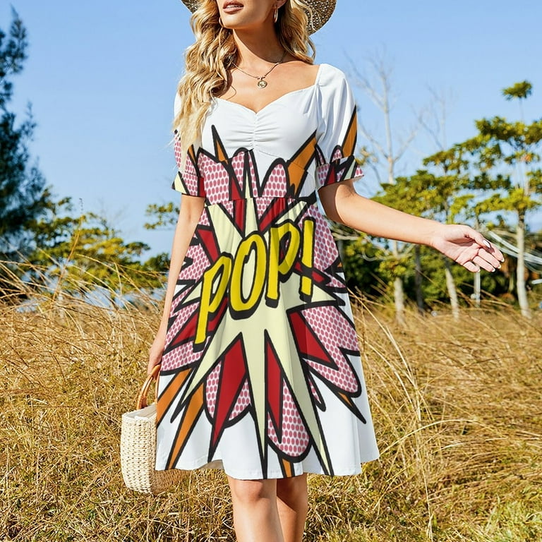 POP Comic Book Pop Art Flash Cool Graphic Sleeveless Dress Women's summer  long dress purple dress cute dresses for prom
