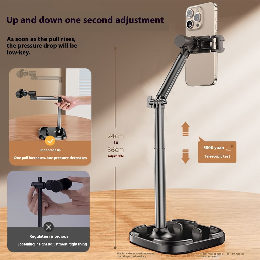 Adjustable Phone Tablet Stand Rotation, Extendable Height 24-36cm & Stable Base For Home Office Streaming