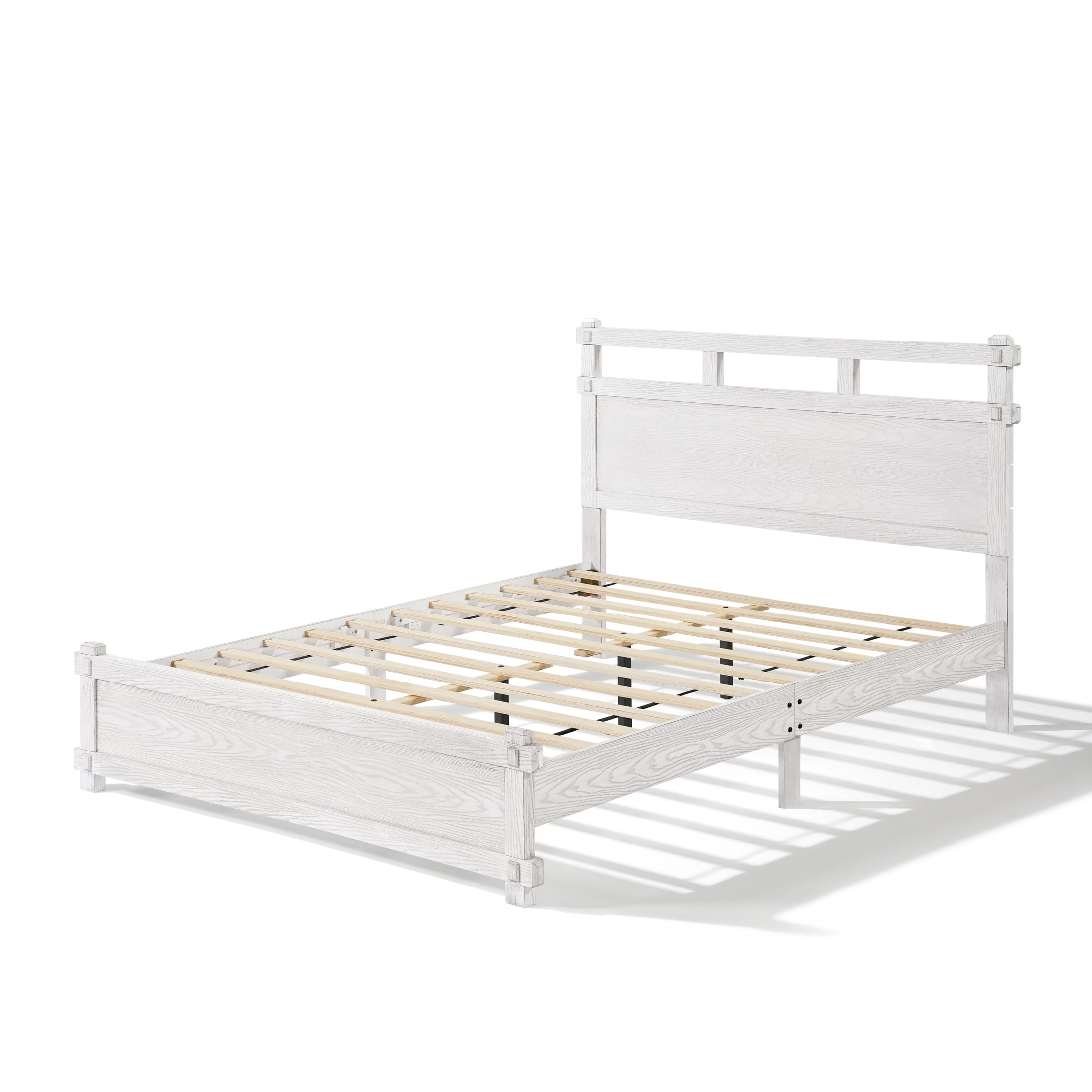 Christopher Knight Home Queen Bed Frame with Farmhouse Headboard, No Box Spring Required, Antique White
