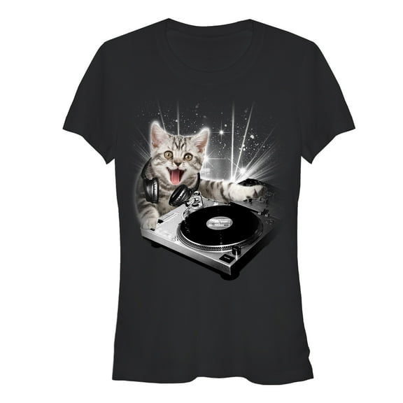 Junior's Lost Gods DJ Space Kitten  Graphic Tee Black Medium