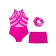 thumbnail image 3 of Jowowha Kids Girls 3 Piece Gymanstics Training Suit Sparkle Dancing Ballet Unitard with Shorts Hair Hot Pink 10, 3 of 5