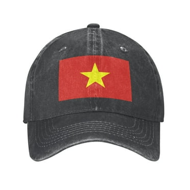 DouZhe Adjustable Washed Cotton Baseball Cap - Vietnam Flag Prints Vintage Dad Hat Unisex Sports Caps (Black)