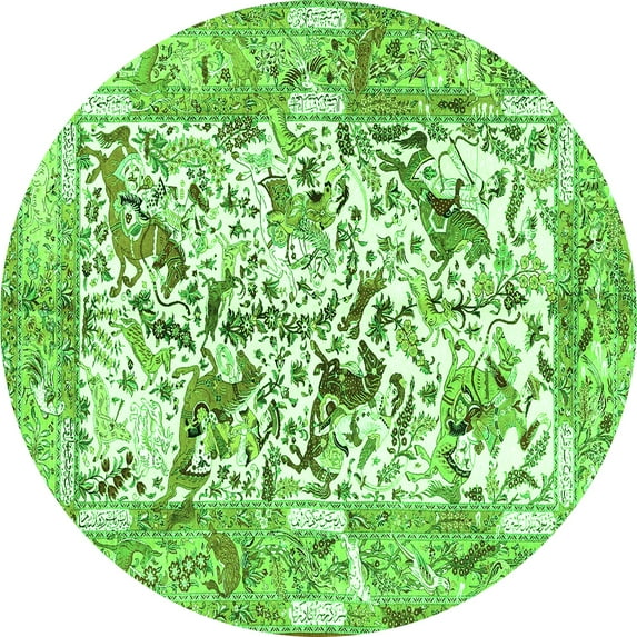 Ahgly Company Indoor Round Animal Green Traditional Area Rugs, 7' Round