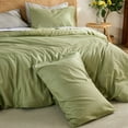thumbnail image 5 of 100% Washed Cotton Duvet Cover –Avocado Green, Linen-Like Texture, Super Soft & Breathable Bedding Set, 3-Piece Durable Percale Comforter Cover, 5 of 12