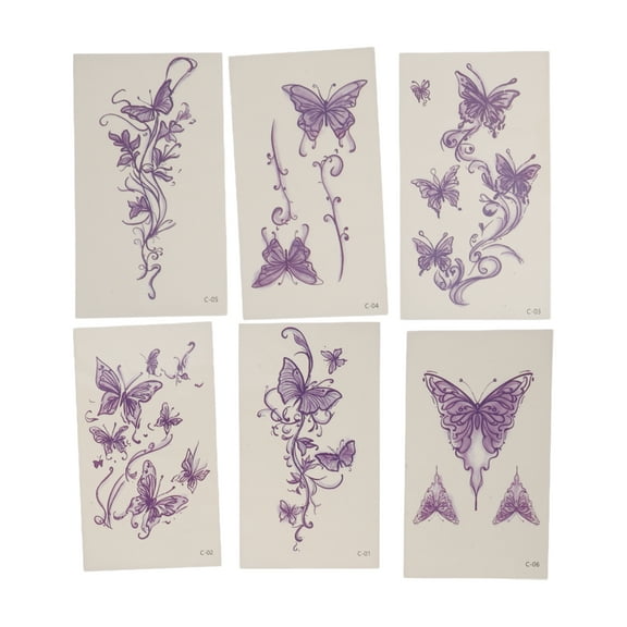 Unique Bargains Christmas 6 Pcs Realistic Fake Tattoos Butterfly Temporary Tatto for Adult Purple
