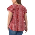 thumbnail image 4 of DARING DIVA Women's Plus Top Boho Floral Round Neck Ruffle Sleeve Blouses 2X Burgundy, 4 of 6