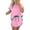 Pink, variant on Womens 2 Piece Skort Set Color Block Short Sleeve Drop Shoulder Top Matching Drawstring Skirt Casual Lounge Summer Tracksuits Outfit