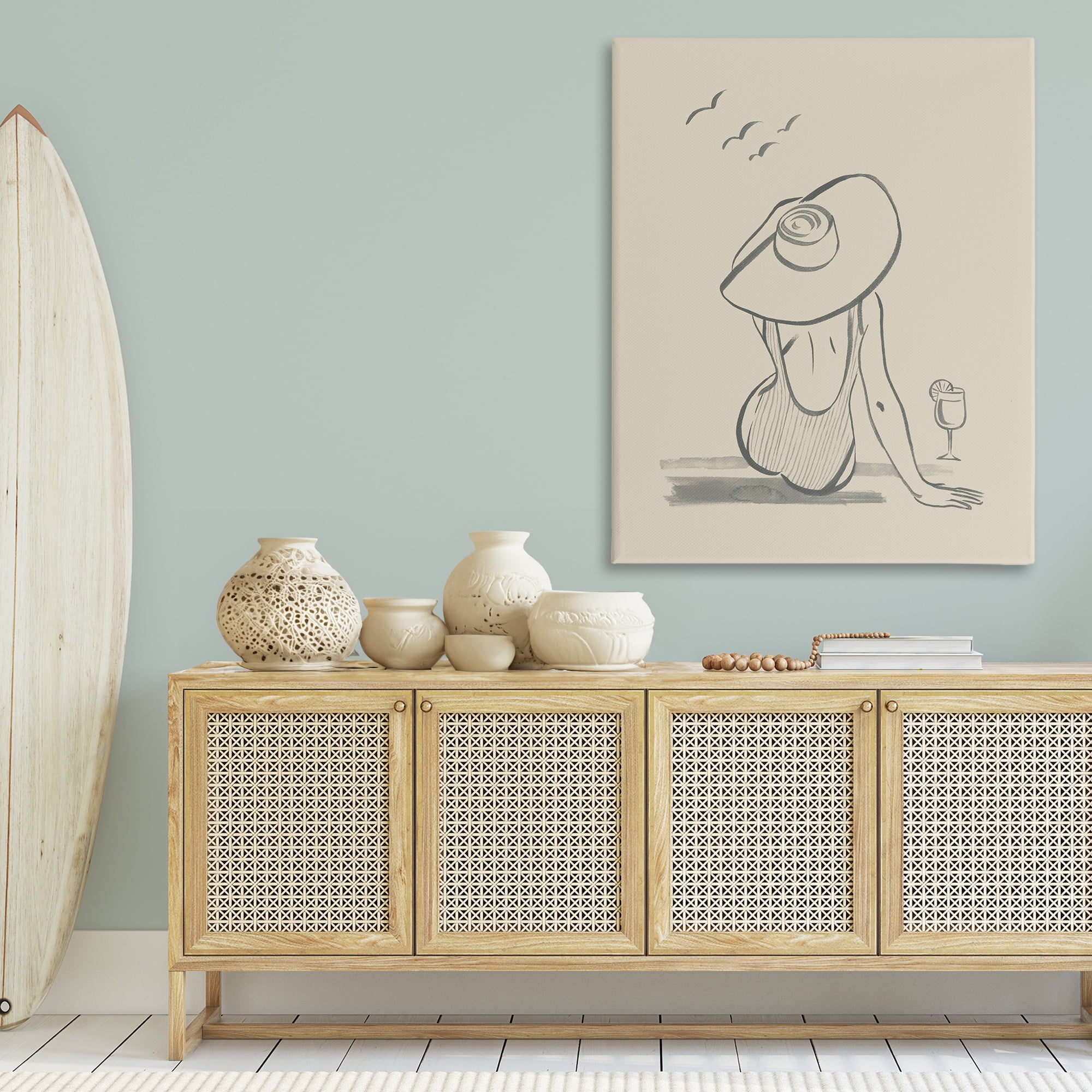 Stupell Industries Beach Day Drawing Novelty Drawing Gallery Wrapped Canvas Art Print Wall Art, 36 x 48