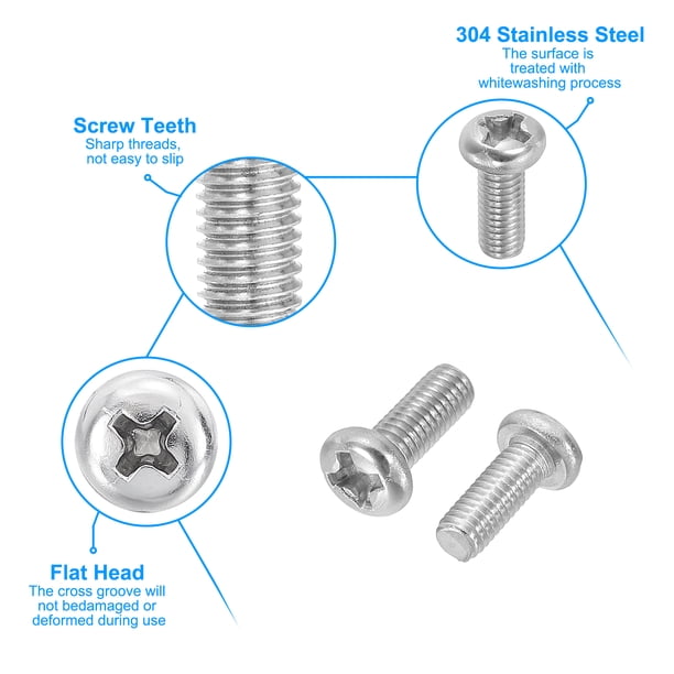 Uxcell M4 X 10mm 304 Stainless Steel Phillips Pan Head Self-Tapping Screws – 150-Pack, Silver Tone, For Metal, Plastic, Wood