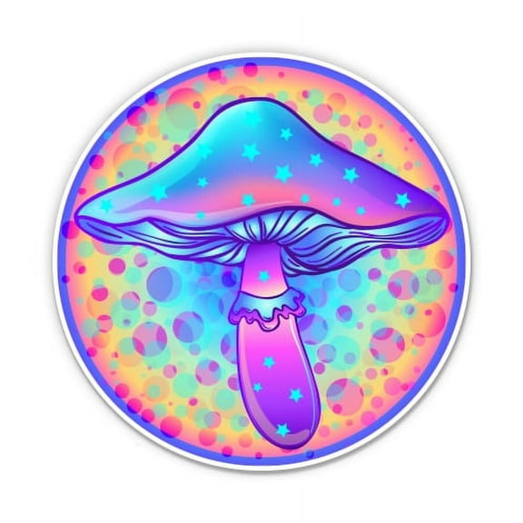 Psychedelic Mushroom Colorful - 3" Vinyl Sticker - For Car Laptop Water Bottle Phone - Waterproof Decal