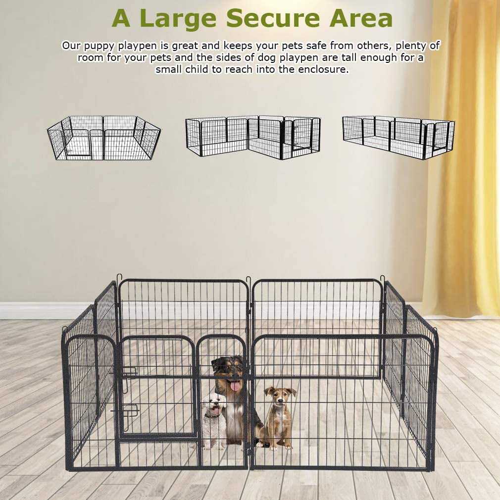 Pet Playpen Exercise Pen Dog fence Animal Kennel Cage Yard Travel Camping Wire Metal Portable Folding Indoor Outdoor Crate for Dogs with Door 24inches 8 panels and 16 panels 12624inches, Black 