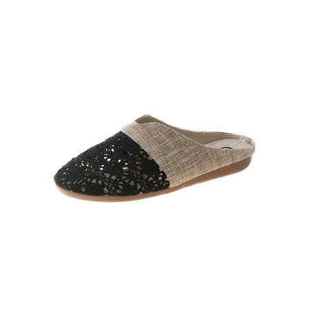 

Daeful Ladies Mules&Clogs Slip On Slide Sandals Lace Flat Sandal Outdoor Closed Toe Comfort Summer Slides Black 6.5