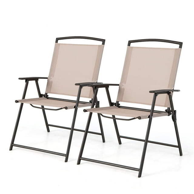 Patiojoy 2 Piece Patio Folding Chairs Outdoor Dining Chairs w/ Breathable Fabric Heavy Duty Steel & Rustproof Steel Frame