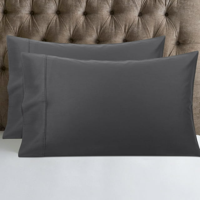 PiccoCasa Pillowcase Set of 2, Soft Cotton with Envelope Dark Gray Queen