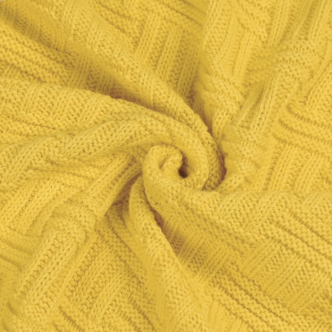 Unique Bargains 100% Cotton Cable Knit Sofa Throw Blanket Yellow 47" x 70"