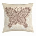 thumbnail image 1 of Henna Throw Pillow Cushion Cover, Hand Drawn Abstract Butterfly Various Design Elements Flowers Hearts, Decorative Square Accent Pillow Case, 24 X 24 Inches, Ivory Chesnut Brown White, by Ambesonne, 1 of 2