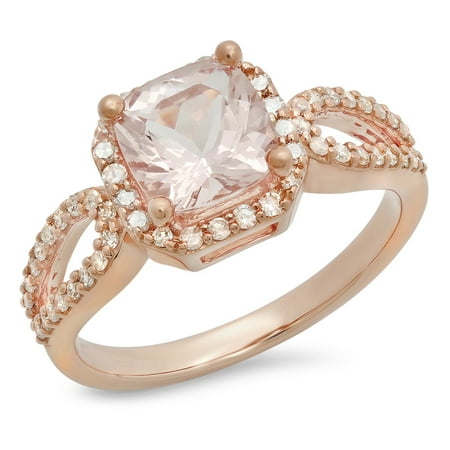 Dazzlingrock Collection 10K Cushion Morganite & Round White Diamond Bridal Split Shank Engagement Ring, Rose Gold, Size 5