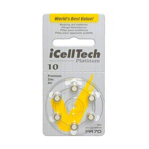 iCellTech Size 10 Hearing Aid Batteries (6 batteries) 
