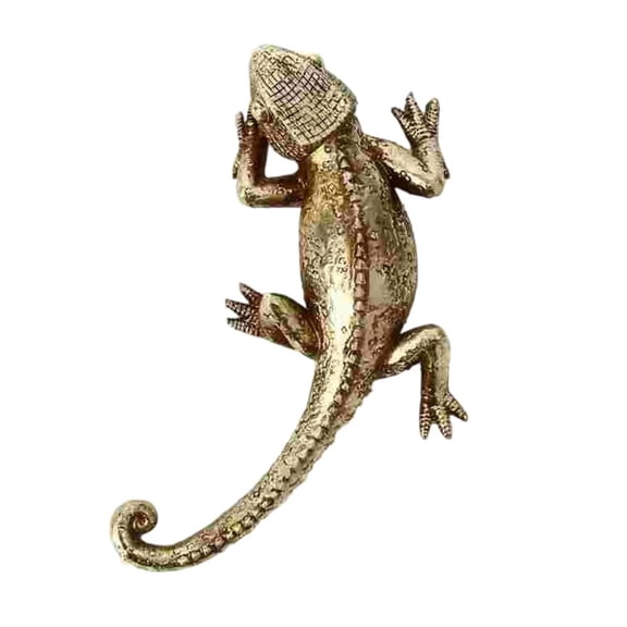 5.3" Gecko Wall Decor, Resin Art Wall Sculpture, Gold Lizard Hanging Figurine for Home Office Yard Porch Fence Farmhouse