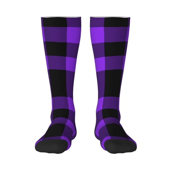 Fotbe Purple Buffalo Plaid print Women's Men's Novelty Crew Socks Cotton Socks Knee High Socks for Walking,Running,Nurses,Pregnancy
