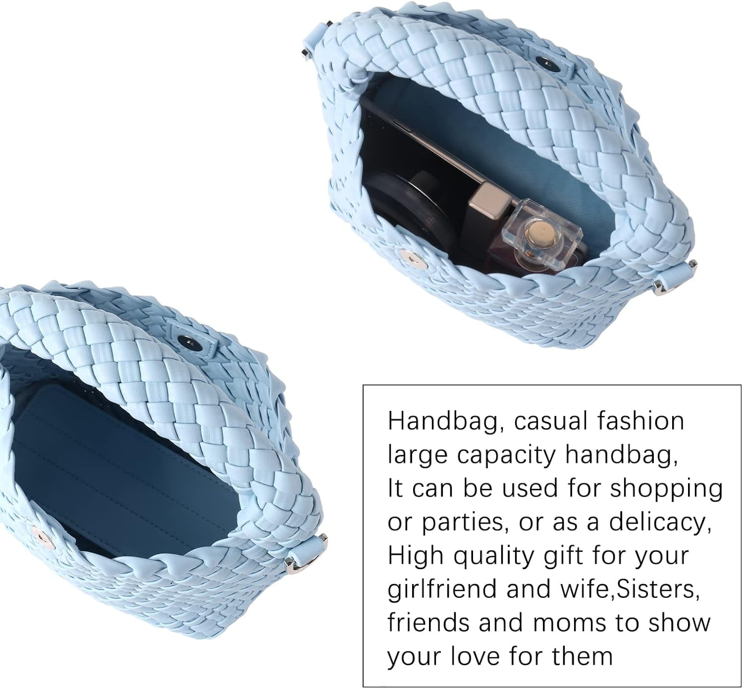 HMSHA Women Woven Tote Small Crossbody Bag, Weave Quilted Purse Square Shoulder Bag Woven Handbag with Detachable Strap