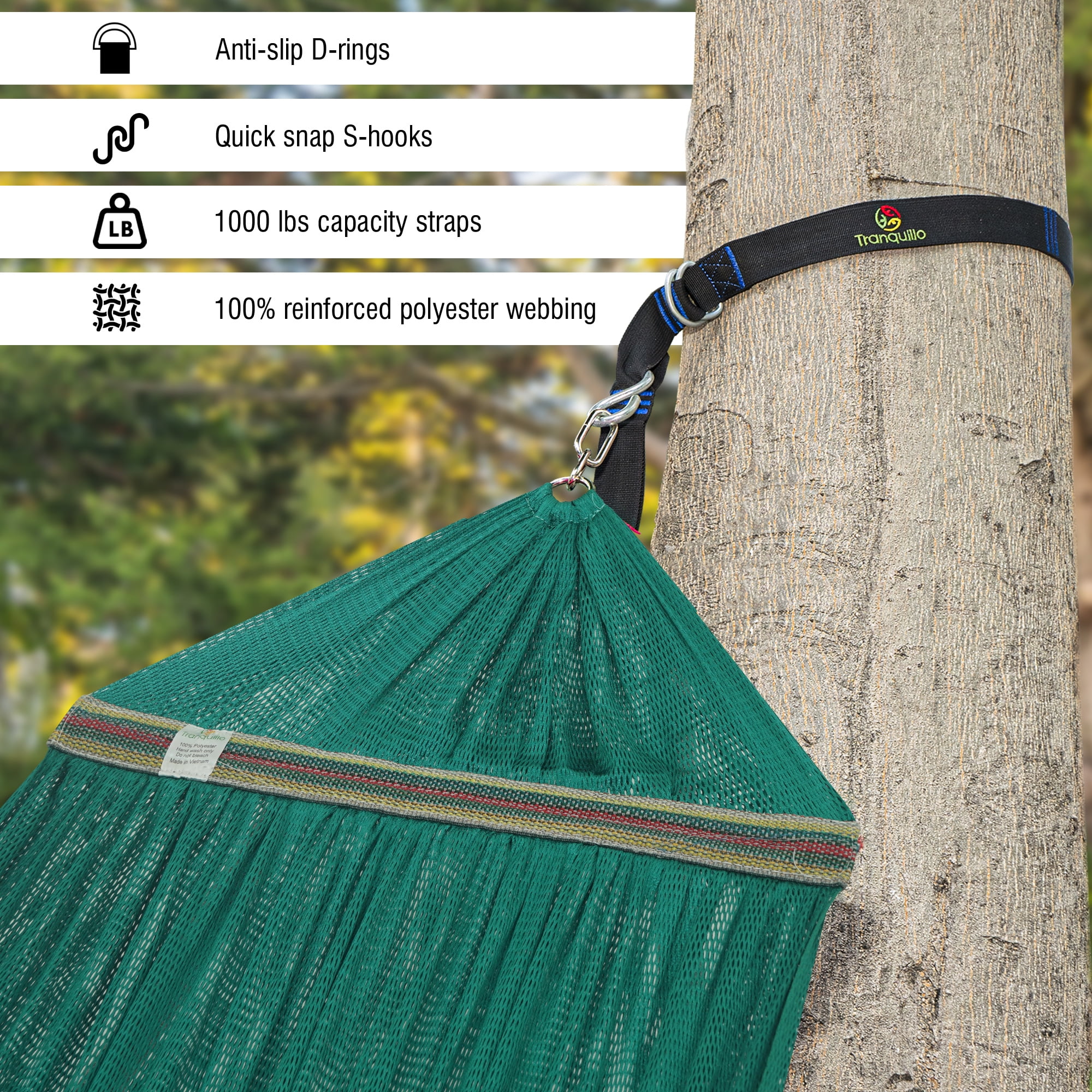 Tranquillo Uniki Double Hammock 2 Persons Polyester Hammock 550 lbs Portable Camping Hammock with Hammock Tree Straps/Indoor Travel Patio Garden, Peacock