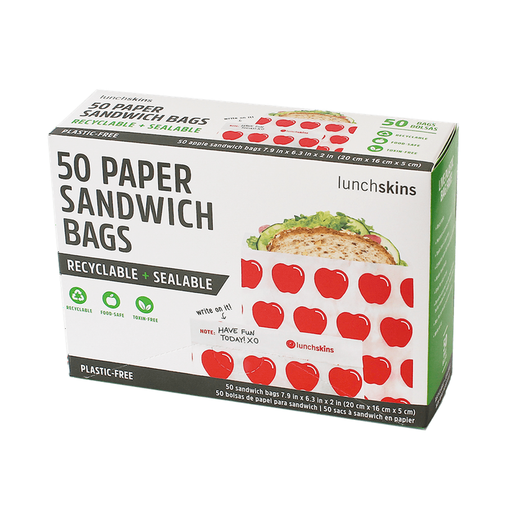 Lunchskins Recyclable + Sealable Paper Sandwich Bags, 50count, Apple