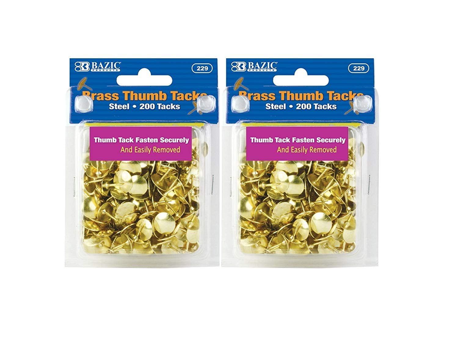 BAZIC Brass Thumb Tack, Gold, 200 Per Pack, 2 Pack (400 tacks