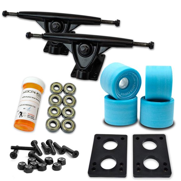 Yocaher Longboard Skateboard Trucks Wheels Combo Set 71mm Wheels + 7"/180mm Heavy Duty Aluminum Black Trucks, Bearing, Riser Pad, and Skateboard Longboard Cruiser Hardware